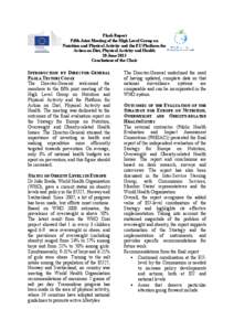 Flash Report Fifth Joint Meeting of the High Level Group on Nutrition and Physical Activity and the EU Platform for Action on Diet, Physical Activity and Health 20 June 2013 Conclusions of the Chair