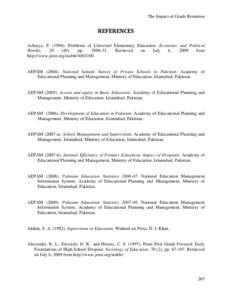 The Impact of Grade Retention  REFERENCES Acharya, P[removed]Problems of Universal Elementary Education. Economic and Political Weekly, 29