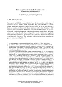 Note esegetiche e testuali alla Descriptio orbis di Dionisio d’Alessandria (III)* di EUGENIO AMATO, Fribourg (Suisse) 1. D.P., ; La scoperta nel 1884 da parte di Gustav Leue di due acrostici, celati, ri