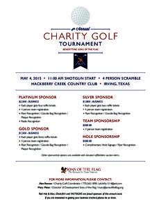 4th Annual  C H AR I T Y GO LF TO U R N A M E N T BENEFITTING SONS OF THE FLAG