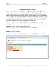 NOAA  PPMB How to process an Excess Receival The purpose of an Excess Receival Request is to allow Property Custodians (PCs) a direct way to