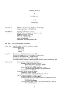 CURRICULUM VITAE of John Cairns, Jr. as of January 2013