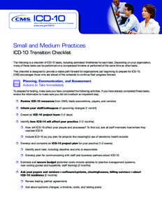 Small and Medium Practices ICD-10 Transition Checklist