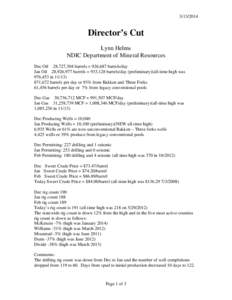 [removed]Director’s Cut Lynn Helms NDIC Department of Mineral Resources Dec Oil 28,727,304 barrels = 926,687 barrels/day