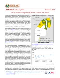 SOMALIA Food Security Alert  October 15, 2014 Hot, dry conditions causing Crisis (IPC Phase 3) in northern Gedo, Somalia In Dawo Pastoral and Southern Agropastoral livelihood zones in