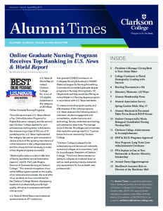 Volume 4 Issue 4 April/May[removed]Alumni Times QUARTERLY CLARKSON COLLEGE ALUMNI NEWSLETTER  Online Graduate Nursing Program