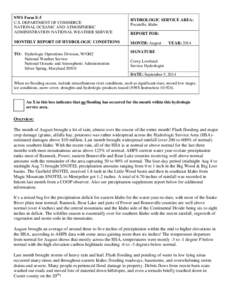 NWS Form E-5 U.S. DEPARTMENT OF COMMERCE NATIONAL OCEANIC AND ATMOSPHERIC ADMINISTRATION NATIONAL WEATHER SERVICE MONTHLY REPORT OF HYDROLOGIC CONDITIONS TO: Hydrologic Operations Division, W/OH2