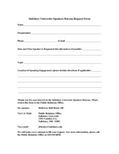 Salisbury University Speakers Bureau Request Form