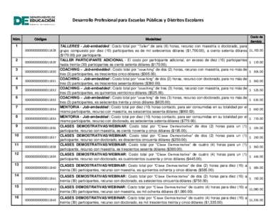 Desarrollo Profesional para Escuelas Públicas y Distritos Escolares  Núm. Códigos