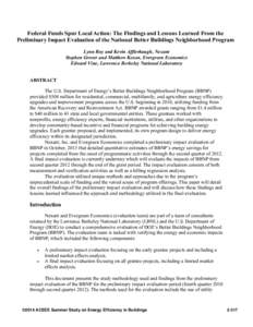 Federal Funds Spur Local Action: The Findings and Lessons Learned From the Preliminary Impact Evaluation of the National Better Buildings Neighborhood Program