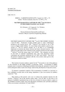 Translated from Russian UDCSERIYA: YADERNYE KONSTANTY, Vypusk 3-4, 1997, s. 79 (Series: Nuclear Constants, Issue No, p. 79)