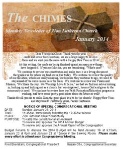 The  CHIMES Monthly Newsletter of Zion Lutheran Church