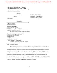 Case 2:12-cvADS-GRB Document 31 FiledPage 1 of 16 PageID #: 271  UNITED STATES DISTRICT COURT EASTERN DISTRICT OF NEW YORK ---------------------------------------------------------X PATRICK COLLINS, INC.