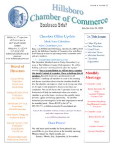 Volume 4, Number 12  December 09, 2009 Hillsboro Chamber of Commerce