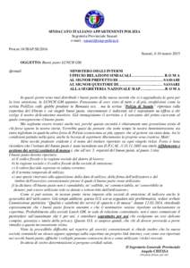 SINDACATO ITALIANO APPARTENENTI POLIZIA Segreteria Provinciale Sassari e-mail -  Prot.nr.18/SIAP.SS/2016 Sassari, il 10 marzo 2015 OGGETTO: Buoni pasto LUNCH GM.