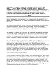 STATEMENT OF PEGGY O’DELL, DEPUTY DIRECTOR, NATIONAL PARK SERVICE, U.S. DEPARTMENT OF THE INTERIOR, BEFORE THE SENATE COMMITTEE ON ENERGY AND NATURAL RESOURCES, SUBCOMMITTEE ON NATIONAL PARKS, CONCERNING S. 265, TO AUT