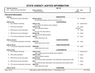 STATE AGENCY JUSTICE INFORMATION XML TAG Statewide Fieldname Fld #