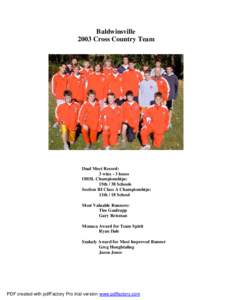 Baldwinsville 2003 Cross Country Team Dual Meet Record: 3 wins - 3 losses OHSL Championships: