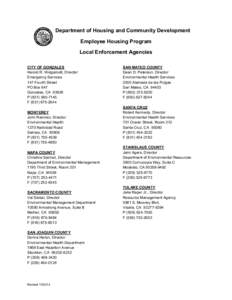 Department of Housing and Community Development Employee Housing Program Local Enforcement Agencies CITY OF GONZALES Harold R. Wolgamott, Director Emergency Services