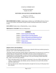 COASTAL CONSERVANCY Staff Recommendation October 18, 2012 MCDANIEL SLOUGH WETLAND RESTORATION Project No[removed]Project Manager: Su Corbaley
