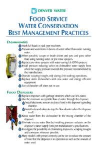 FOOD SERVICE WATER CONSERVATION BEST MANAGEMENT PRACTICES D ISHW ASHERS ISHWASHERS