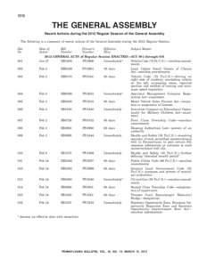 1212  THE GENERAL ASSEMBLY Recent Actions during the 2012 Regular Session of the General Assembly The following is a summary of recent actions of the General Assembly during the 2012 Regular Session. Doc.