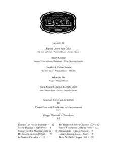 Desserts $8 Upside Down Pear Cake Bay Leaf Ice Cream ~ Candied Pecans ~ Caramel Sauce Dulcey Custard Summer Valencia Orange Marmalade ~ White Chocolate Crumble