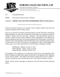 NORTH COAST SECTION, CIF Gil Lemmon, Commissioner of Athletics 5 Crow Canyon Ct., Ste. 209, San Ramon, CA[removed]Tel.: ([removed], Fax: ([removed], Web: www.cifncs.org  TO: