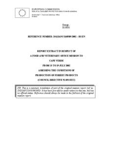 Report extract in respect of a Food and Veterinary Office mission to Cape Verde from 15 to 19 July 2002 assessing the condi...