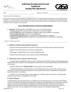 Individual Development Account Traditional Savings Plan Agreement