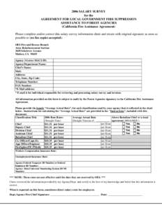 2006 SALARY SURVEY for the AGREEMENT FOR LOCAL GOVERNMENT FIRE SUPPRESSION ASSISTANCE TO FOREST AGENCIES (California Fire Assistance Agreement) Please complete and/or correct this salary survey information sheet and retu