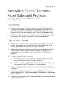 Schedule A  Australian Capital Territory Asset Sales and Projects NATIONAL PARTNERSHIP AGREEMENT ON ASSET RECYCLING