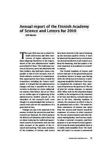Annual report of the Finnish Academy of Science and Letters for 2010 Olli Martio T