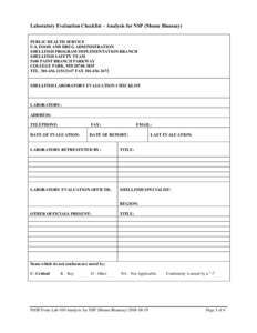 Laboratory Evaluation Checklist – Analysis for NSP (Mouse Bioassay) PUBLIC HEALTH SERVICE U.S. FOOD AND DRUG ADMINISTRATION SHELLFISH PROGRAM IMPLEMENTATION BRANCH SHELLFISH SAFETY TEAM 5100 PAINT BRANCH PARKWAY