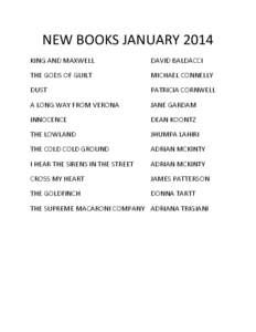 NEW BOOKS JANUARY 2014 KING AND MAXWELL DAVID BALDACCI  THE GODS OF GUILT