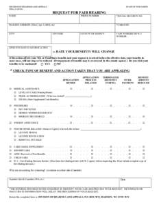 DIVISION OF HEARINGS AND APPEALS DHA[removed]STATE OF WISCONSIN  REQUEST FOR FAIR HEARING