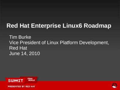 Red Hat Enterprise Linux6 Roadmap Tim Burke Vice President of Linux Platform Development, Red Hat June 14, 2010