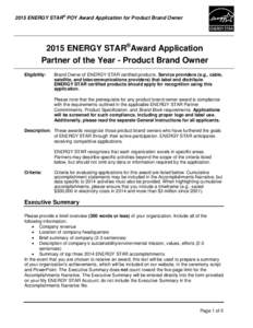 2015 ENERGY STAR Awards General Instructions for Partner of the Year - Product Brand Owner