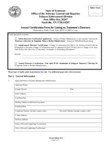 Annual Certification Form for Listing on Tennessee’s Directory