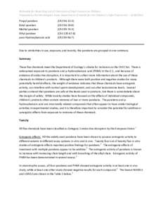 Rationale for Reporting List of Chemicals of High Concern to Children Prepared by the Washington State Department of Health for the Children’s Safe Product Act – [removed]Propyl paraben Butyl paraben Methyl paraben 