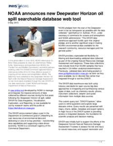 NOAA announces new Deepwater Horizon oil spill searchable database web tool