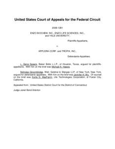 United States Court of Appeals for the Federal CircuitENZO BIOCHEM, INC., ENZO LIFE SCIENCES, INC., and YALE UNIVERSITY, Plaintiffs-Appellants, v.