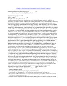 Southern Campaign American Revolution Pension Statements & Rosters Pension Application of Henry Cump S15792 Transcribed and annotated by C. Leon Harris. VA