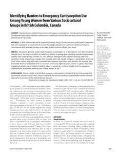 Identifying Barriers to Emergency Contraception Use Among Young Women from Various Sociocultural Groups in British Columbia, Canada