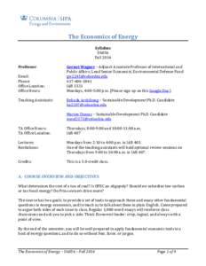 Columbia U6065 Economics of Energy