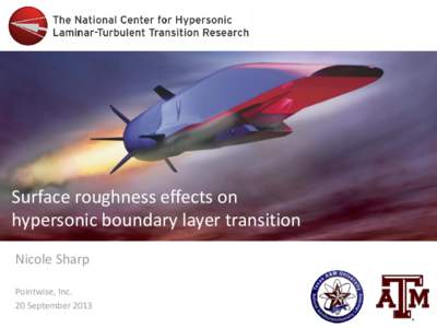 Surface roughness effects on hypersonic boundary layer transition Nicole Sharp Pointwise, Inc. 20 September 2013