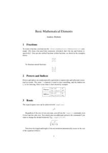 Basic Mathematical Elements Andrew Roberts 1  Fractions