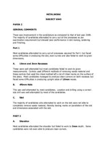 METALWORK SUBJECT 6045 PAPER 2 GENERAL COMMENTS There was improvement in the candidature as compared to that of last yearThe majority of candidates attempted to carry out all the processes as per