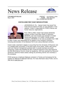 News Release FOR IMMEDIATE RELEASE May 6, 2004 CONTACT: Lisa Acheson Luther PHONE: ([removed]