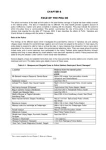 CHAPTER 6 ROLE OF THE POLICE The active connivance of the state and the police in the post-Godhra carnage in Gujarat has been widely covered in the national press. The story in Vadodara was no different. The area reports